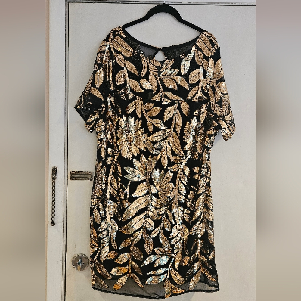 Anthropologie Maeve Black and Gold Sequin Mini Dress